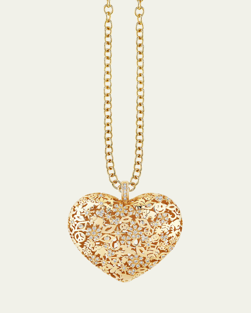 XL Pave Puffy Icon Wallpaper Heart Charm Necklace